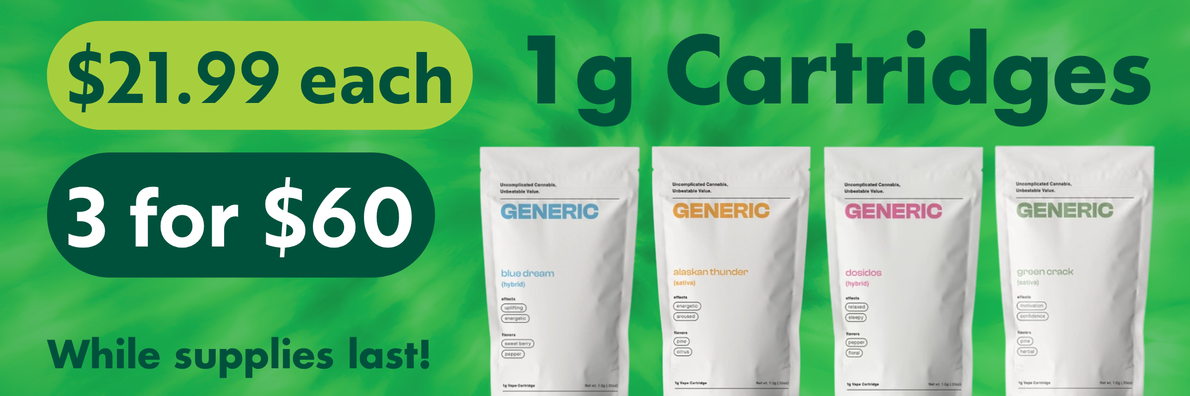 Bourbonnais, IL | Green Releaf Dispensary | Generic 1g Carts $21.99